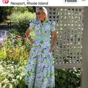 Elegant Green and White Floral Maxi Dress